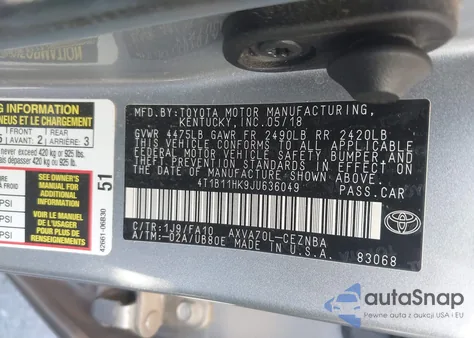 2018 Toyota Camry Le из США, поврежденный, VIN 4T1B11HK9JU636049